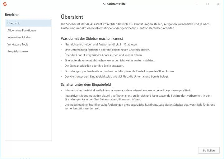 Integrierte Hilfe im AI Assistant