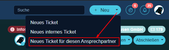 Neues Ticket für den aktuellen Ansprechpartner erstellen
