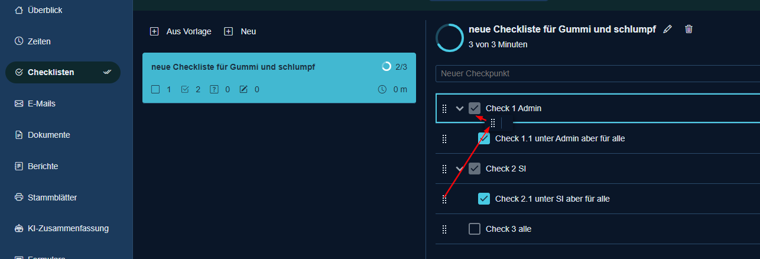 Reihenfolge und Hierarchie von Checks bearbeiten