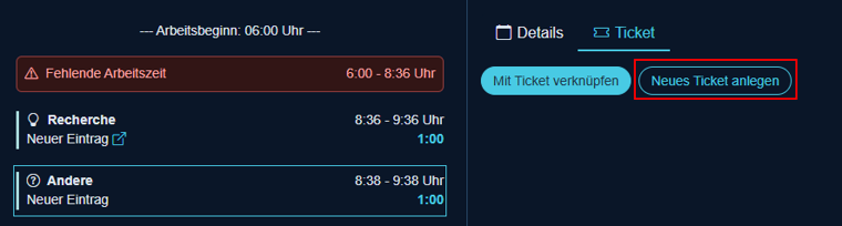 Neues Ticket zu einem bestehenden Eintrag erstellen