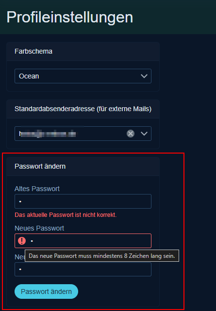 c-entron-Passwort in den Profileinstellungen ändern