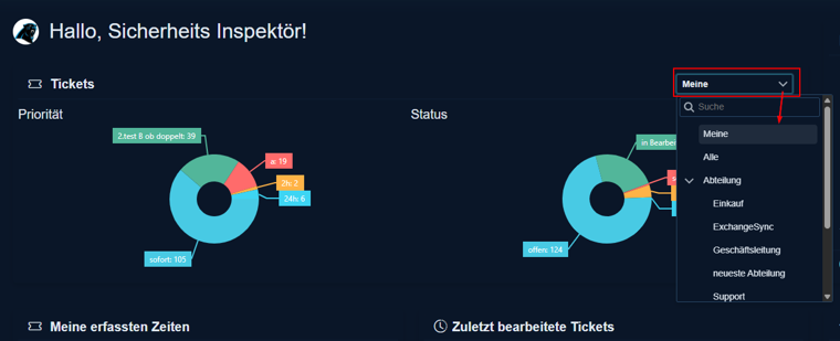 Ticketauswahl im Dashboard